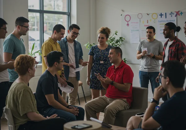 Diverse group finding support in LGBTQ+ community setting