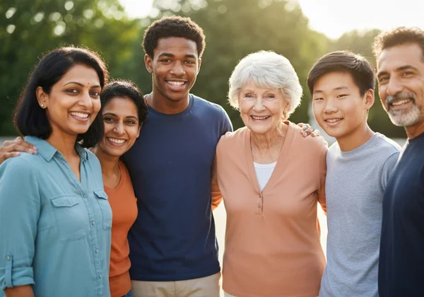 Diverse group supporting each other, symbolizing community.