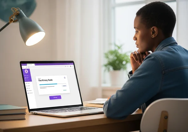 Person reflecting on identity with an online tool